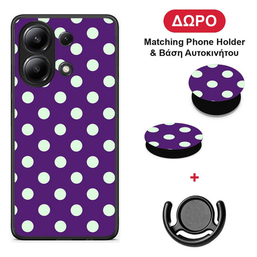 Mint Polka Dots on Purple - Xiaomi Redmi Note 13 4G θήκη + Δώρο Phone Holder & Βάση Αυτοκινήτου