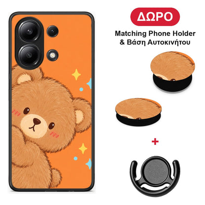 Peekaboo Teddy on Orange - Xiaomi Redmi Note 13 4G θήκη + Δώρο Phone Holder & Βάση Αυτοκινήτου
