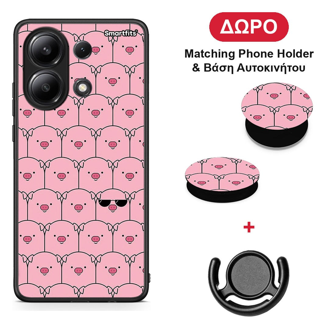 Pig Glasses - Xiaomi Redmi Note 13 4G θήκη + Δώρο Phone Holder & Βάση Αυτοκινήτου