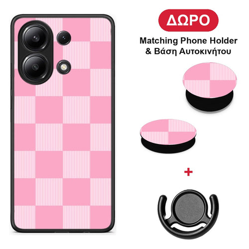 Pink and White Striped Checks - Xiaomi Redmi Note 13 4G θήκη + Δώρο Phone Holder & Βάση Αυτοκινήτου