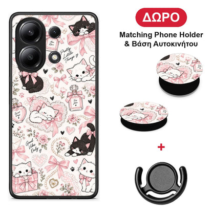 Pink Bows and Kittens Collage - Xiaomi Redmi Note 13 4G θήκη + Δώρο Phone Holder & Βάση Αυτοκινήτου