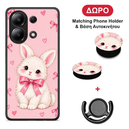 White Bunny and Pink Bows - Xiaomi Redmi Note 13 4G θήκη + Δώρο Phone Holder & Βάση Αυτοκινήτου