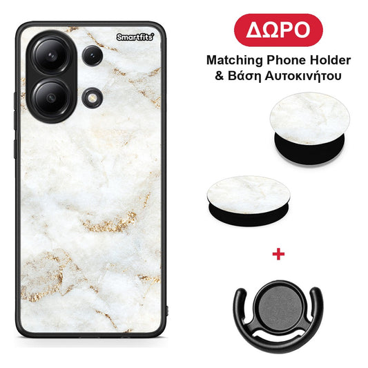 White Gold Marble - Xiaomi Redmi Note 13 4G θήκη + Δώρο Phone Holder & Βάση Αυτοκινήτου