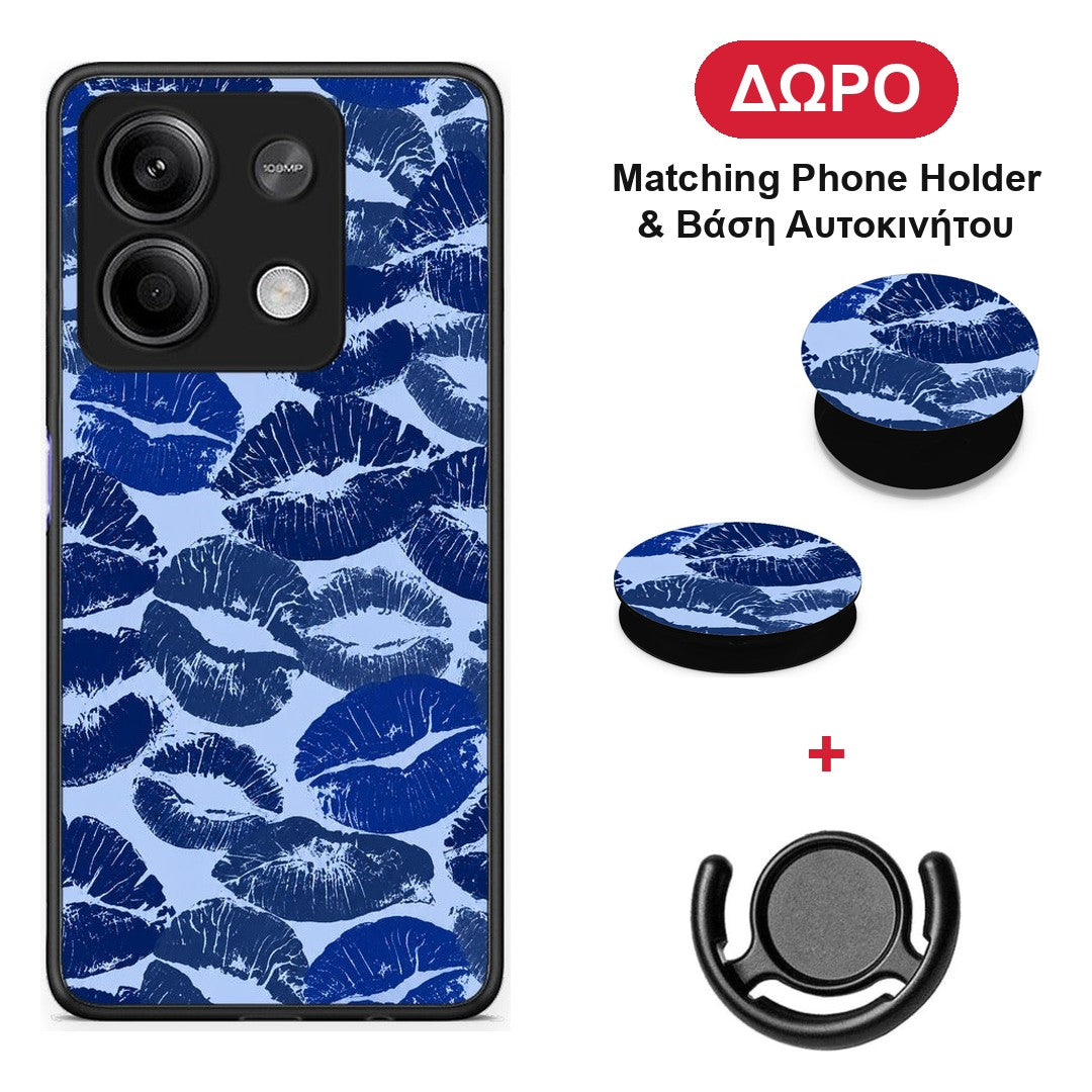Blue Lipstick Kisses - Xiaomi Redmi Note 13 5G θήκη + Δώρο Phone Holder & Βάση Αυτοκινήτου