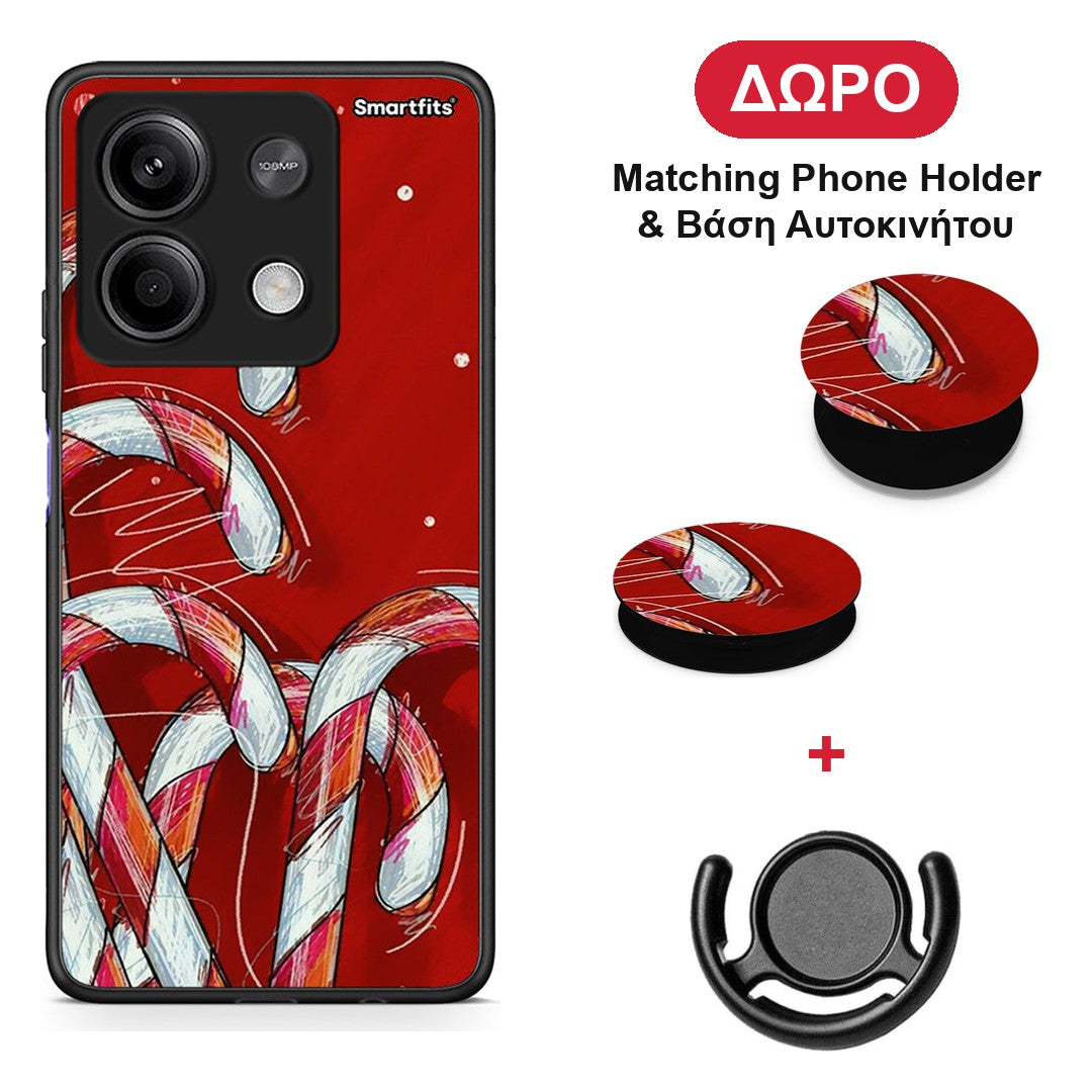 Candy Cane - Xiaomi Redmi Note 13 5G θήκη + Δώρο Phone Holder & Βάση Αυτοκινήτου