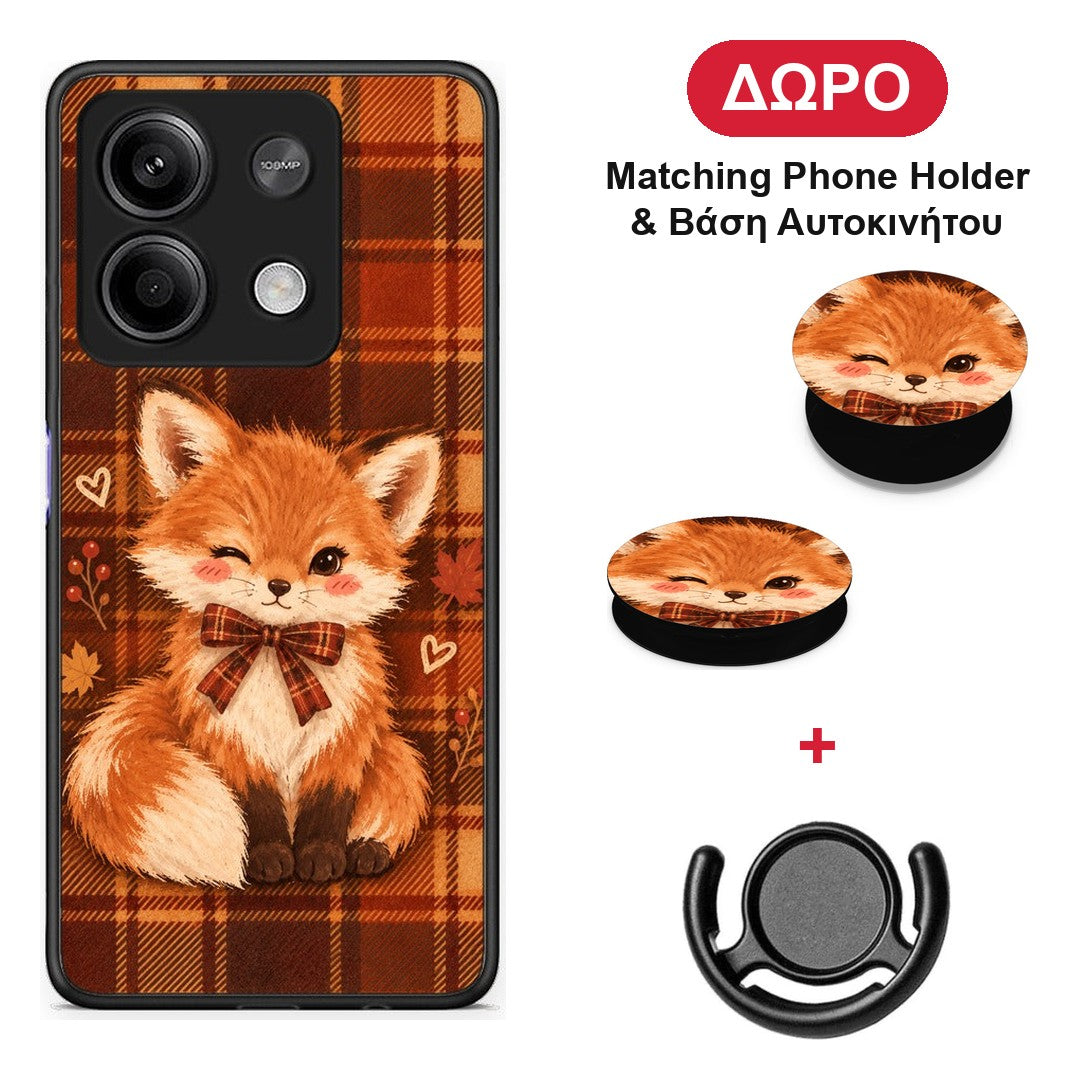 Fox on Autumn Tartan - Xiaomi Redmi Note 13 5G θήκη + Δώρο Phone Holder & Βάση Αυτοκινήτου