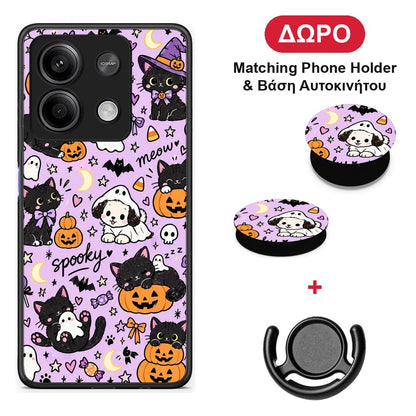 Halloween Black Cats on Lilac - Xiaomi Redmi Note 13 5G θήκη + Δώρο Phone Holder & Βάση Αυτοκινήτου