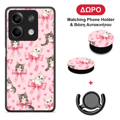 Kittens and Pink Bows on Pink - Xiaomi Redmi Note 13 5G θήκη + Δώρο Phone Holder & Βάση Αυτοκινήτου