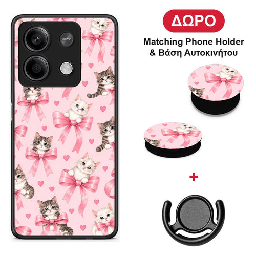 Kittens and Pink Bows on Pink - Xiaomi Redmi Note 13 5G θήκη + Δώρο Phone Holder & Βάση Αυτοκινήτου