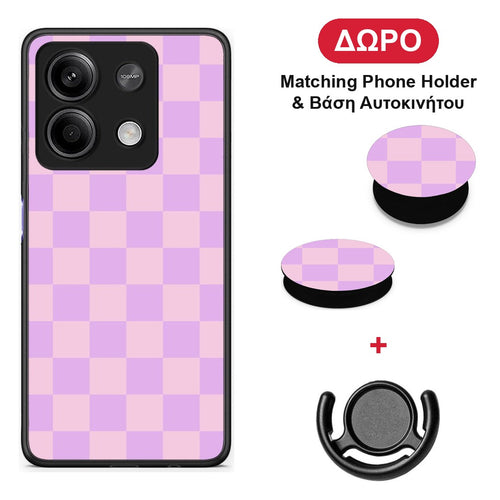 Lavender and Pink Checkerboard - Xiaomi Redmi Note 13 5G θήκη + Δώρο Phone Holder & Βάση Αυτοκινήτου