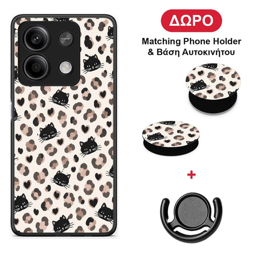 Leopard Spots and Black Cats on Cream - Xiaomi Redmi Note 13 5G θήκη + Δώρο Phone Holder & Βάση Αυτοκινήτου