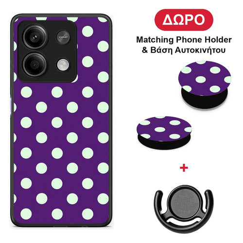 Mint Polka Dots on Purple - Xiaomi Redmi Note 13 5G θήκη + Δώρο Phone Holder & Βάση Αυτοκινήτου