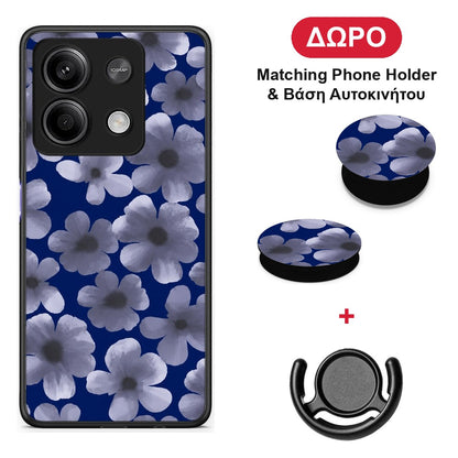 Pale Blue Flowers on Navy - Xiaomi Redmi Note 13 5G θήκη + Δώρο Phone Holder & Βάση Αυτοκινήτου