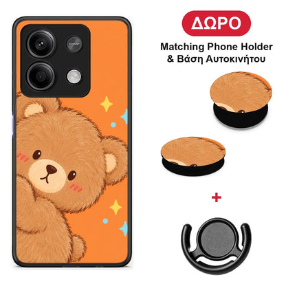 Peekaboo Teddy on Orange - Xiaomi Redmi Note 13 5G θήκη + Δώρο Phone Holder & Βάση Αυτοκινήτου