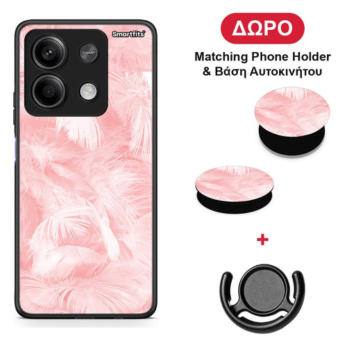 Boho Pink Feather - Xiaomi Redmi Note 13 5G θήκη + Δώρο Phone Holder & Βάση Αυτοκινήτου