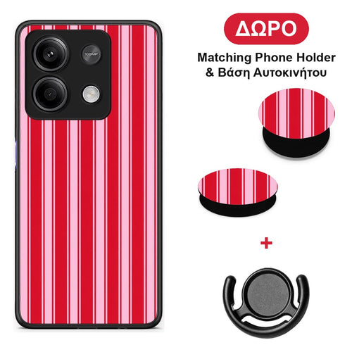 Red and Pink Vertical Pinstripes - Xiaomi Redmi Note 13 5G θήκη + Δώρο Phone Holder & Βάση Αυτοκινήτου