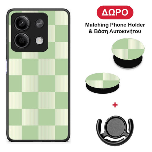 Sage and Cream Striped Checks - Xiaomi Redmi Note 13 5G θήκη + Δώρο Phone Holder & Βάση Αυτοκινήτου