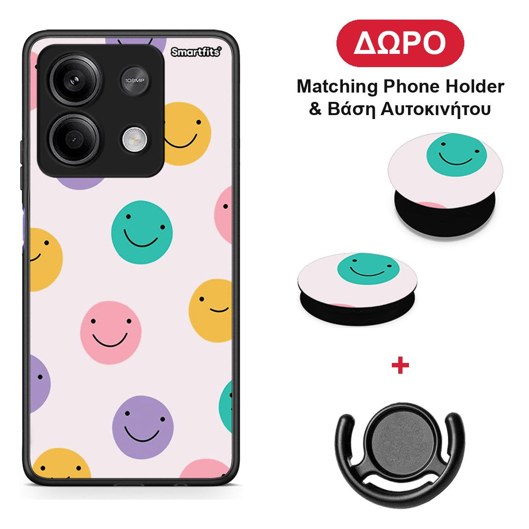 Smiley Faces - Xiaomi Redmi Note 13 5G θήκη + Δώρο Phone Holder & Βάση Αυτοκινήτου