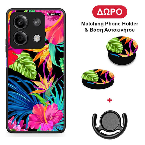 Tropical Flowers - Xiaomi Redmi Note 13 5G θήκη + Δώρο Phone Holder & Βάση Αυτοκινήτου