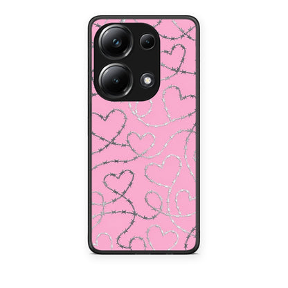 Θήκη Xiaomi Redmi Note 13 Pro 4G Barbed Wire Hearts on Pink από τη Smartfits με σχέδιο στο πίσω μέρος και μαύρο περίβλημα | Xiaomi Redmi Note 13 Pro 4G Barbed Wire Hearts on Pink case with colorful back and black bezels