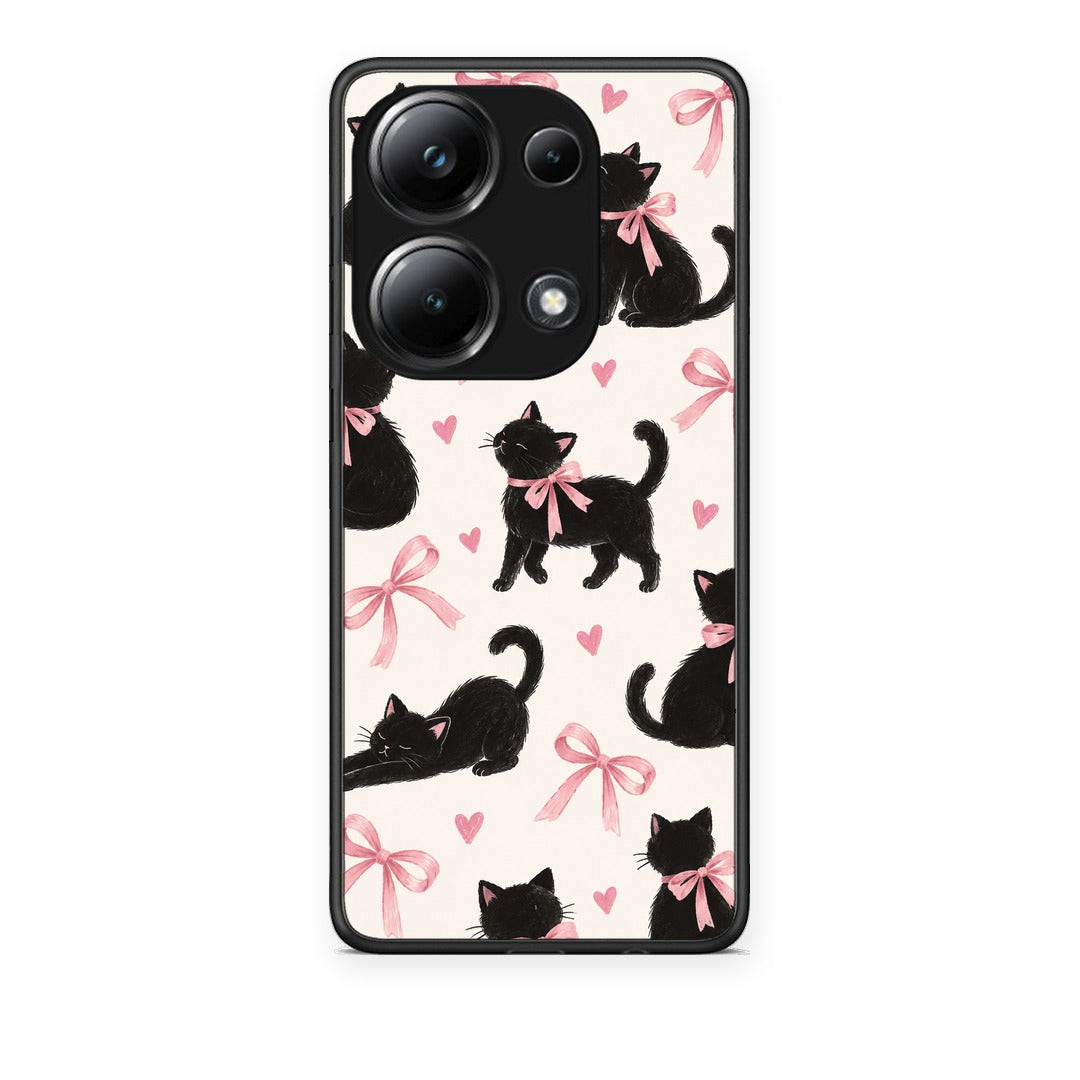 Θήκη Xiaomi Redmi Note 13 Pro 4G Black Kittens and Pink Bows on Cream Large από τη Smartfits με σχέδιο στο πίσω μέρος και μαύρο περίβλημα | Xiaomi Redmi Note 13 Pro 4G Black Kittens and Pink Bows on Cream Large case with colorful back and black bezels