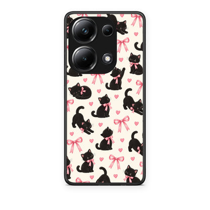 Θήκη Xiaomi Redmi Note 13 Pro 4G Black Kittens and Pink Bows on Cream Small από τη Smartfits με σχέδιο στο πίσω μέρος και μαύρο περίβλημα | Xiaomi Redmi Note 13 Pro 4G Black Kittens and Pink Bows on Cream Small case with colorful back and black bezels