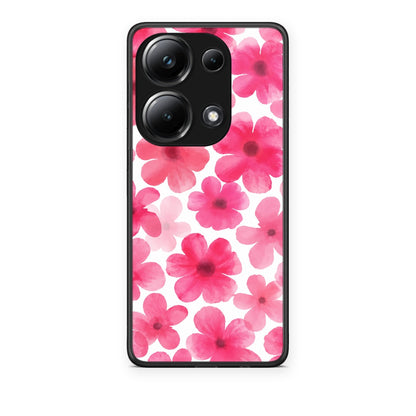 Θήκη Xiaomi Redmi Note 13 Pro 4G Pink Watercolour Flowers on White από τη Smartfits με σχέδιο στο πίσω μέρος και μαύρο περίβλημα | Xiaomi Redmi Note 13 Pro 4G Pink Watercolour Flowers on White case with colorful back and black bezels