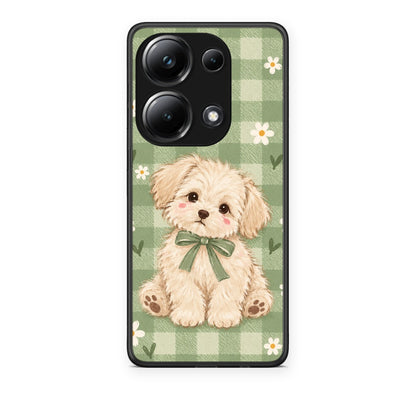 Θήκη Xiaomi Redmi Note 13 Pro 4G Puppy and Daisies on Sage Gingham από τη Smartfits με σχέδιο στο πίσω μέρος και μαύρο περίβλημα | Xiaomi Redmi Note 13 Pro 4G Puppy and Daisies on Sage Gingham case with colorful back and black bezels