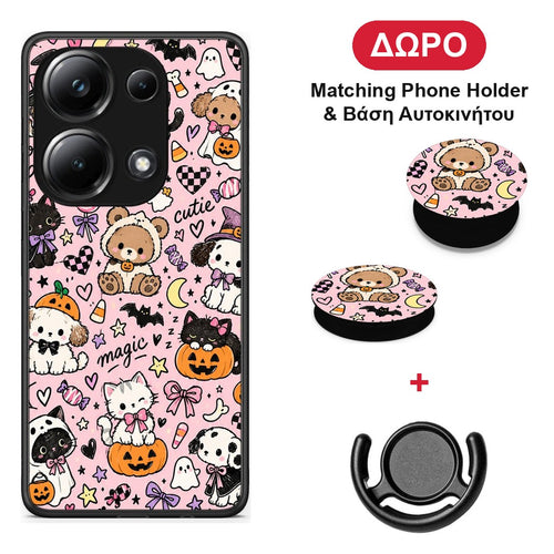 Halloween Cute Animals on Pink - Xiaomi Redmi Note 13 Pro 4G θήκη + Δώρο Phone Holder & Βάση Αυτοκινήτου