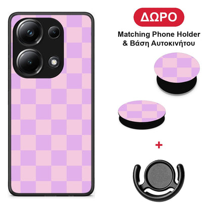 Lavender and Pink Checkerboard - Xiaomi Redmi Note 13 Pro 4G θήκη + Δώρο Phone Holder & Βάση Αυτοκινήτου