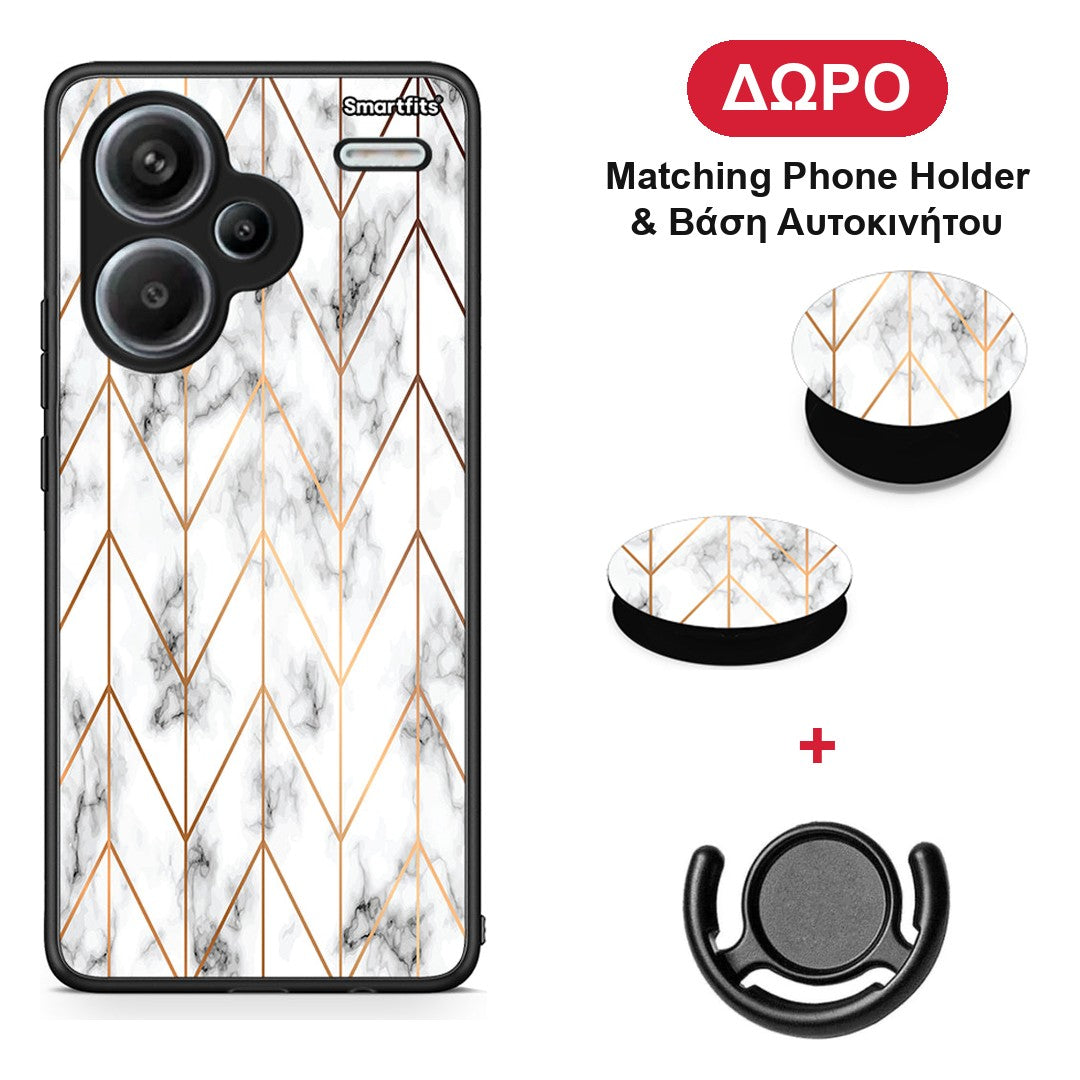 Marble Gold Geometric - Xiaomi Redmi Note 13 Pro Plus 5G θήκη + Δώρο Phone Holder & Βάση Αυτοκινήτου