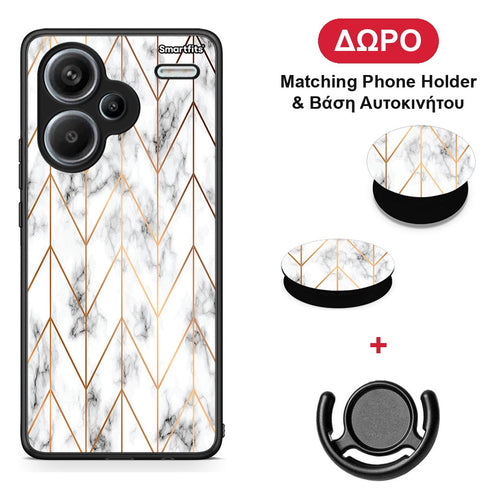 Marble Gold Geometric - Xiaomi Redmi Note 13 Pro Plus 5G θήκη + Δώρο Phone Holder & Βάση Αυτοκινήτου