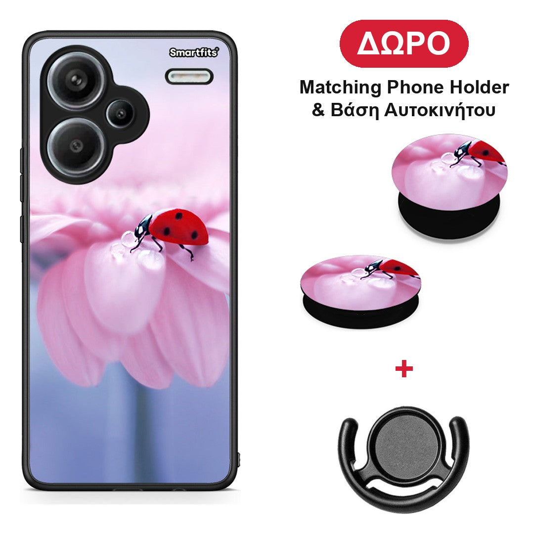 Ladybug Flower - Xiaomi Redmi Note 13 Pro Plus 5G θήκη + Δώρο Phone Holder & Βάση Αυτοκινήτου