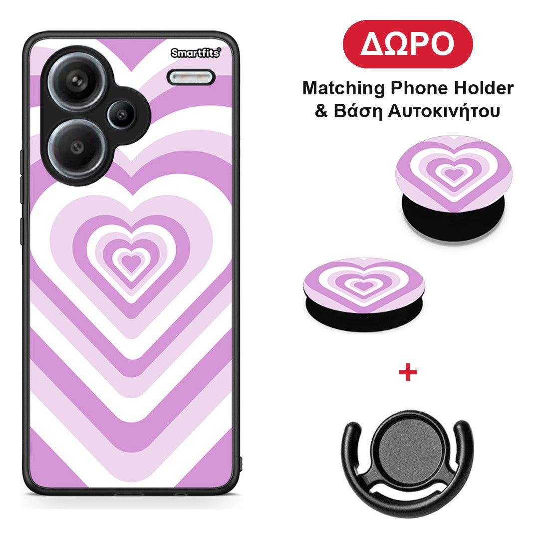 Lilac Hearts - Xiaomi Redmi Note 13 Pro Plus 5G θήκη + Δώρο Phone Holder & Βάση Αυτοκινήτου