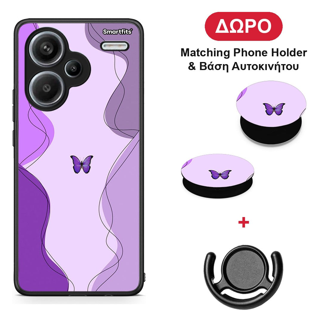 Purple Mariposa - Xiaomi Redmi Note 13 Pro Plus 5G θήκη + Δώρο Phone Holder & Βάση Αυτοκινήτου