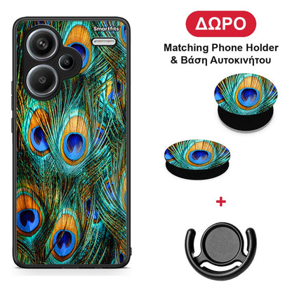 Real Peacock Feathers - Xiaomi Redmi Note 13 Pro Plus 5G θήκη + Δώρο Phone Holder & Βάση Αυτοκινήτου