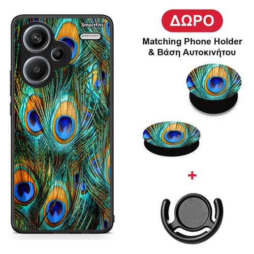 Real Peacock Feathers - Xiaomi Redmi Note 13 Pro Plus 5G θήκη + Δώρο Phone Holder & Βάση Αυτοκινήτου