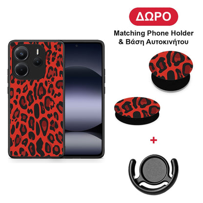 Animal Red Leopard - Xiaomi Redmi Note 14 4G θήκη + Δώρο Phone Holder & Βάση Αυτοκινήτου