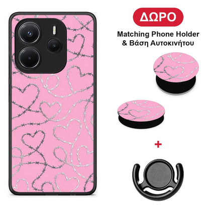 Barbed Wire Hearts on Pink - Xiaomi Redmi Note 14 4G θήκη + Δώρο Phone Holder & Βάση Αυτοκινήτου