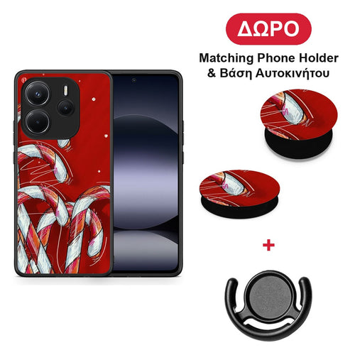 Candy Cane - Xiaomi Redmi Note 14 4G θήκη + Δώρο Phone Holder & Βάση Αυτοκινήτου