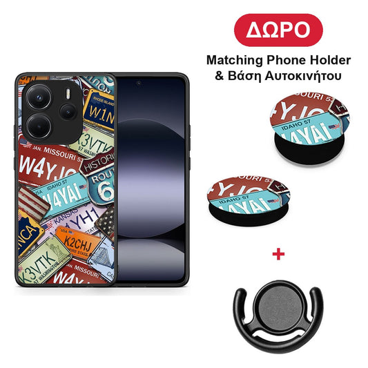 Car Plates - Xiaomi Redmi Note 14 4G θήκη + Δώρο Phone Holder & Βάση Αυτοκινήτου