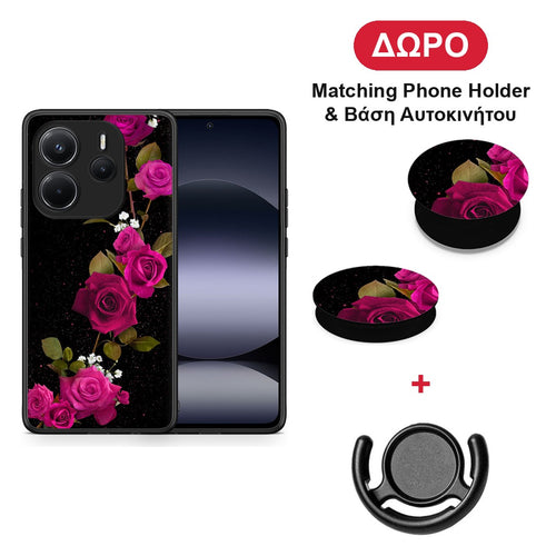 Flower Red Roses - Xiaomi Redmi Note 14 4G θήκη + Δώρο Phone Holder & Βάση Αυτοκινήτου