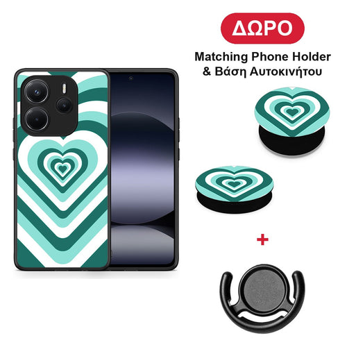 Green Hearts - Xiaomi Redmi Note 14 4G θήκη + Δώρο Phone Holder & Βάση Αυτοκινήτου