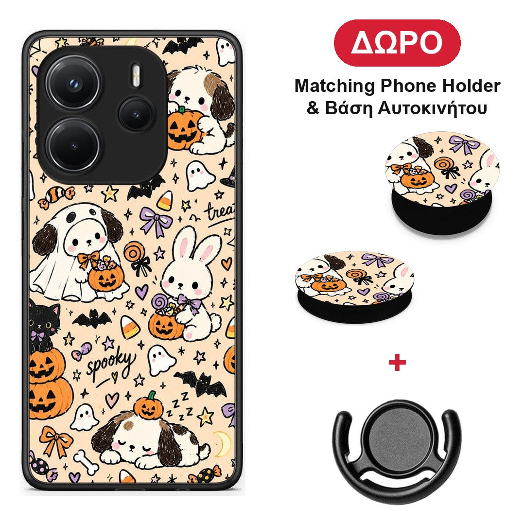 Halloween Puppies and Friends on Cream - Xiaomi Redmi Note 14 4G θήκη + Δώρο Phone Holder & Βάση Αυτοκινήτου