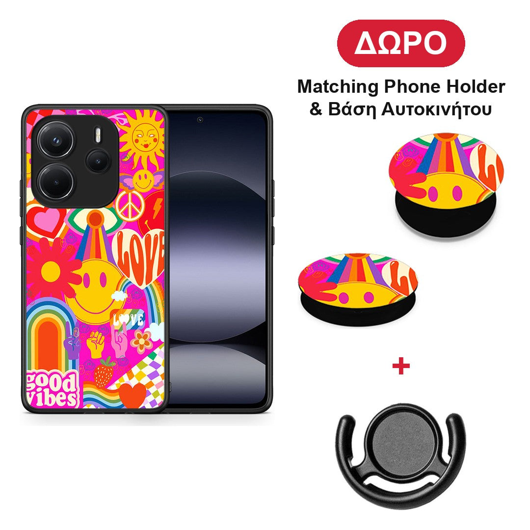 Hippie Love - Xiaomi Redmi Note 14 4G θήκη + Δώρο Phone Holder & Βάση Αυτοκινήτου