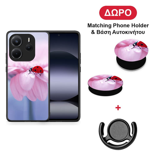 Ladybug Flower - Xiaomi Redmi Note 14 4G θήκη + Δώρο Phone Holder & Βάση Αυτοκινήτου