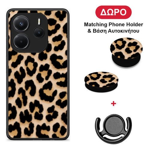 Leopard Print Tan Small - Xiaomi Redmi Note 14 4G θήκη + Δώρο Phone Holder & Βάση Αυτοκινήτου