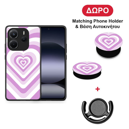 Lilac Hearts - Xiaomi Redmi Note 14 4G θήκη + Δώρο Phone Holder & Βάση Αυτοκινήτου