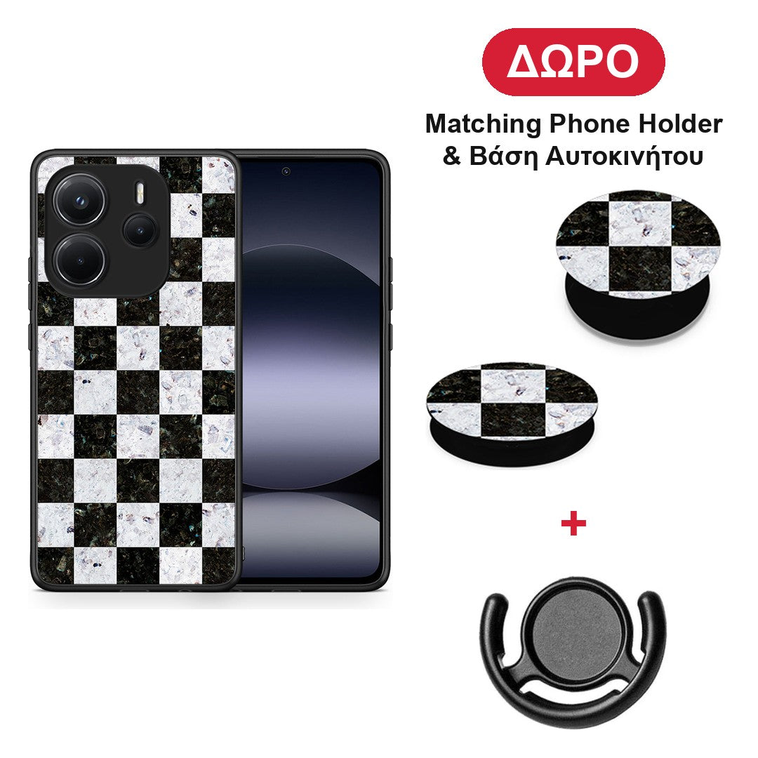 Marble Square Geometric - Xiaomi Redmi Note 14 4G θήκη + Δώρο Phone Holder & Βάση Αυτοκινήτου