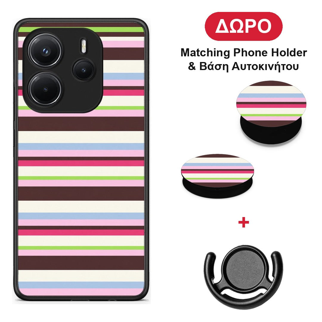 Multicolour Horizontal Stripes - Xiaomi Redmi Note 14 4G θήκη + Δώρο Phone Holder & Βάση Αυτοκινήτου
